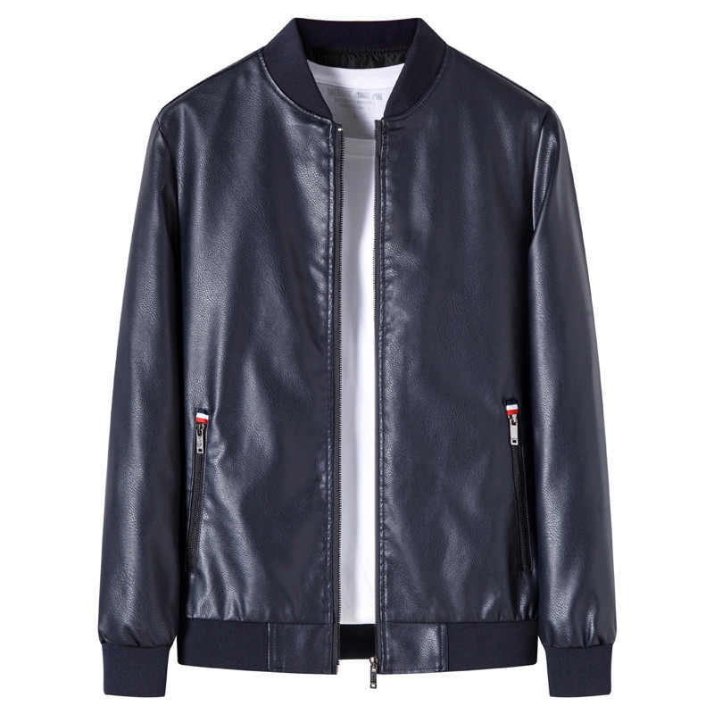 Kožené bundy Pánske Bomber Trendy Motocyklové Oblečenie Pánska PU Imitácia Kožená Bunda Nová Značka Obchodné Oblečenie Zips Vrecká 196