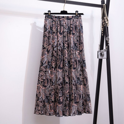 TingYiLi καλοκαιρινή γυναικεία μακριά λεοπάρ φούστα Ελαστική ψηλόμεση σιφόν πλισέ λεπτή εφαρμογή Casual Maxi φούστα