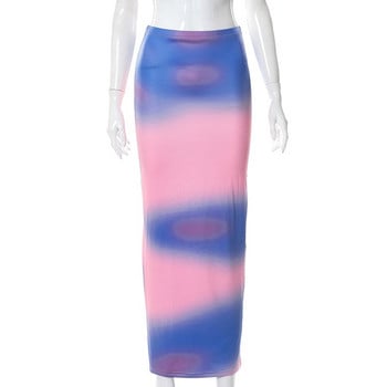 2022 Boho Casual Neon Tie Dye Print Bodycon Slim Fit Γυναικεία φούστα Κορεατική μόδα Kawaii Sweet Fairycore Festival Y2K Long Skirts