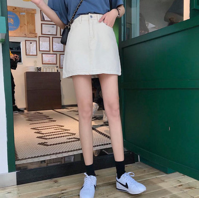 Κλασική ψηλόμεση σέξι κοντή μίνι τζιν φούστα Γυναικεία Άνοιξη Καλοκαίρι λεπτή γραμμή Α Streetwear Jean φούστα New Preppy Style Cowboy