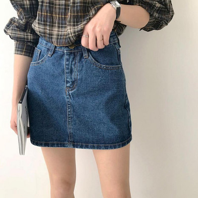 Κλασική ψηλόμεση σέξι κοντή μίνι τζιν φούστα Γυναικεία Άνοιξη Καλοκαίρι λεπτή γραμμή Α Streetwear Jean φούστα New Preppy Style Cowboy
