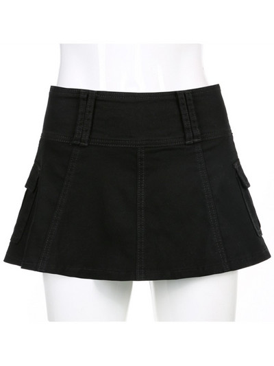 Παστέλ Goth Μαύρες Micro Φούστες Χαμηλής Μέσης Y2K Streetwear Τσέπες Συνονθύλευμα σε γραμμή Α Φούστα Πανκ E-girl Αισθητικά φερμουάρ