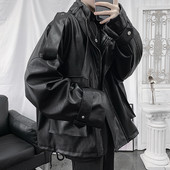 2022 Φθινοπωρινή χειμερινή μόδα Motocycle Techwear Cargo Δερμάτινο μπουφάν Ανδρικά Hip Hop Punk Παλτό Chaquetas Hombre