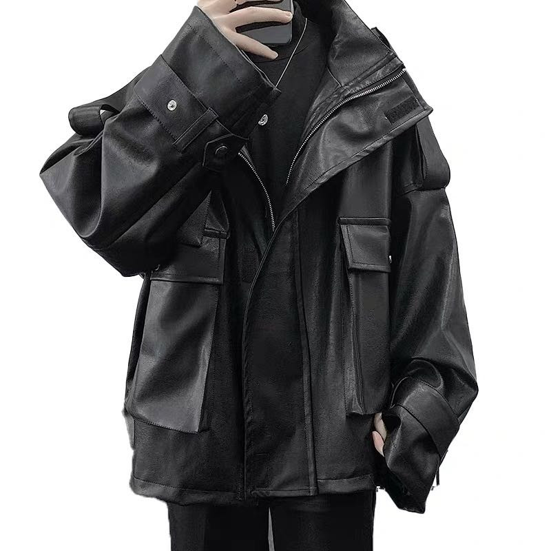 2022 Φθινοπωρινή χειμερινή μόδα Motocycle Techwear Cargo Δερμάτινο μπουφάν Ανδρικά Hip Hop Punk Παλτό Chaquetas Hombre