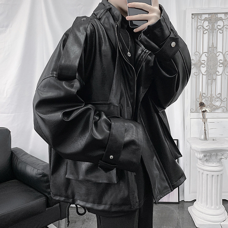 2022 Φθινοπωρινή χειμερινή μόδα Motocycle Techwear Cargo Δερμάτινο μπουφάν Ανδρικά Hip Hop Punk Παλτό Chaquetas Hombre