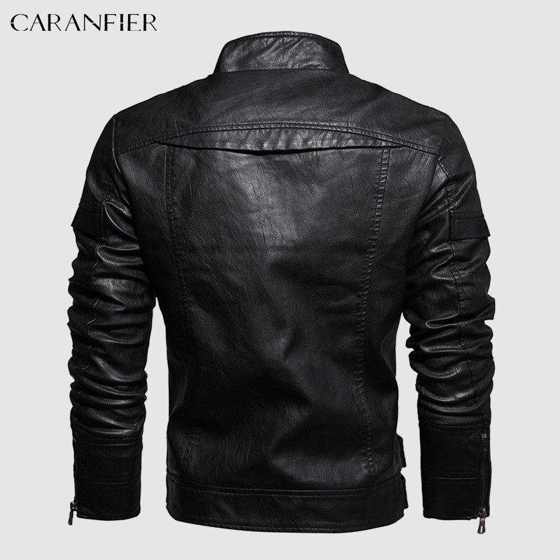 CARANFIER Muška PU kožna jakna Muški zimski kaputi od lokomotive od flisa Faux Biker Racing Gornja odjeća s patentnim zatvaračem Samostojeći ovratnik Chaqueta