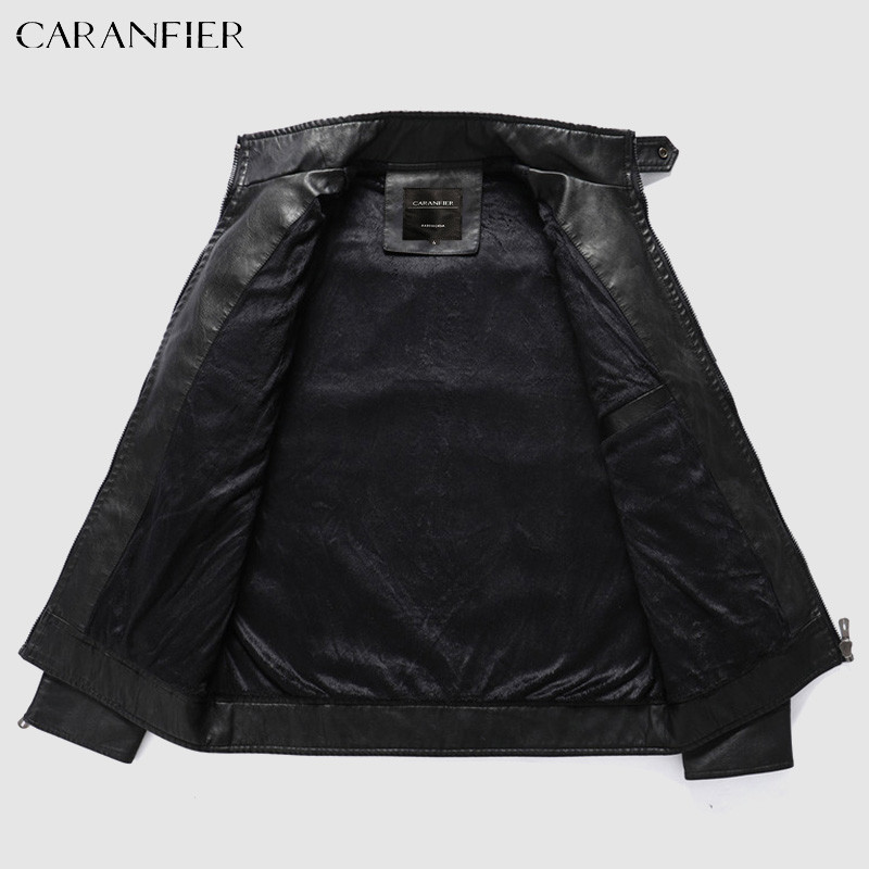 CARANFIER Muška PU kožna jakna Muški zimski kaputi od lokomotive od flisa Faux Biker Racing Gornja odjeća s patentnim zatvaračem Samostojeći ovratnik Chaqueta