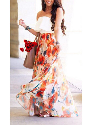 Moda șifon șifon stil boho fustă midi cu imprimeu floral pentru femei de vacanță de vară fuste de soare falda de femeie