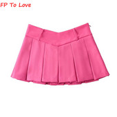 OOTD Ροζ Μίνι Φούστες Πλισέ με χαμηλή μέση Culottes