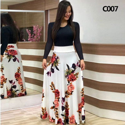 Xl Rochie lungă de banchet de primăvară și toamnă imprimeu cu cusături florale rochie strânsă rochie lungă de femeie sexy elegantă vara 2023