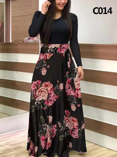 Xl Rochie lungă de banchet de primăvară și toamnă imprimeu cu cusături florale rochie strânsă rochie lungă de femeie sexy elegantă vara 2023