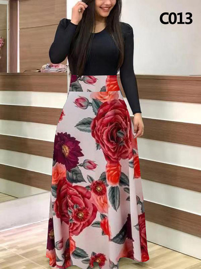 Xl Rochie lungă de banchet de primăvară și toamnă imprimeu cu cusături florale rochie strânsă rochie lungă de femeie sexy elegantă vara 2023