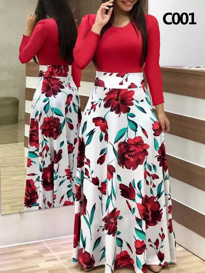 Xl Rochie lungă de banchet de primăvară și toamnă imprimeu cu cusături florale rochie strânsă rochie lungă de femeie sexy elegantă vara 2023