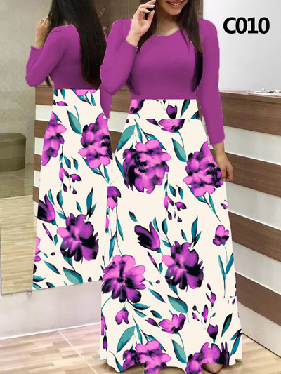 Xl Rochie lungă de banchet de primăvară și toamnă imprimeu cu cusături florale rochie strânsă rochie lungă de femeie sexy elegantă vara 2023