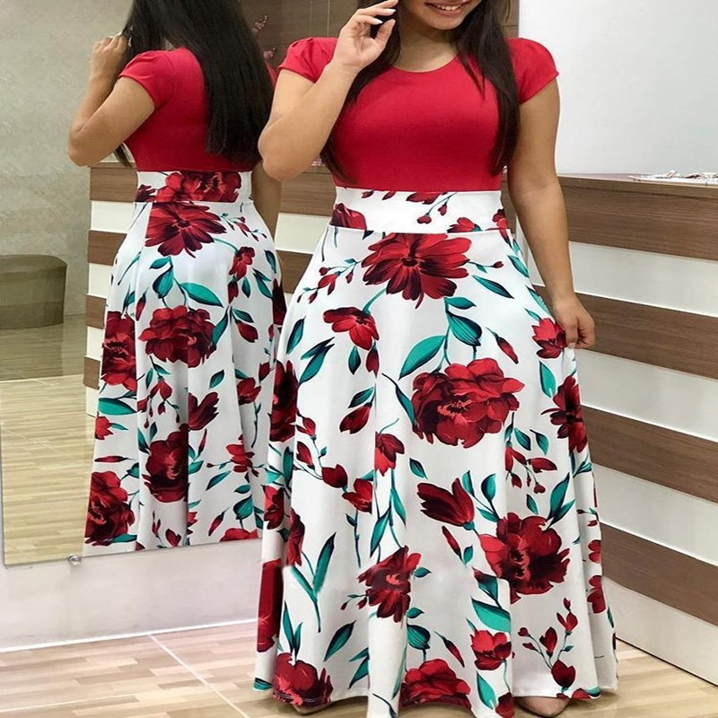 Xl Rochie lungă de banchet de primăvară și toamnă imprimeu cu cusături florale rochie strânsă rochie lungă de femeie sexy elegantă vara 2023