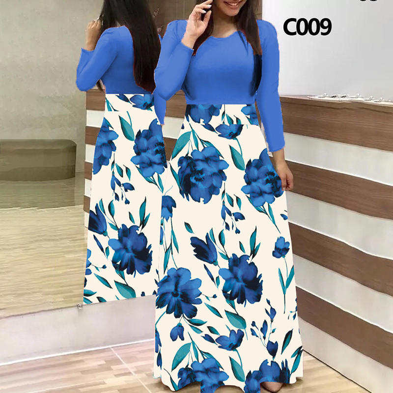 Xl Rochie lungă de banchet de primăvară și toamnă imprimeu cu cusături florale rochie strânsă rochie lungă de femeie sexy elegantă vara 2023