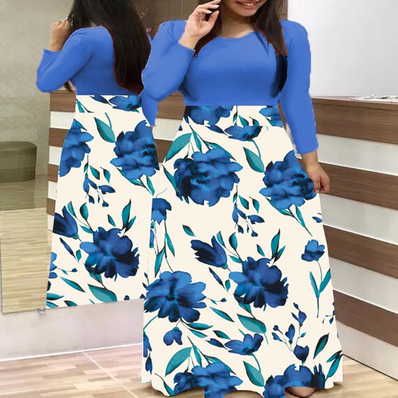 Xl Rochie lungă de banchet de primăvară și toamnă imprimeu cu cusături florale rochie strânsă rochie lungă de femeie sexy elegantă vara 2023