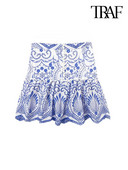 TRAF Women Fashion Cutwork Κέντημα με βολάν Μίνι φούστα Vintage ψηλόμεσο με φερμουάρ στο πλάι Γυναικείες φούστες Mujer