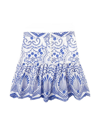 TRAF Women Fashion Cutwork Κέντημα με βολάν Μίνι φούστα Vintage ψηλόμεσο με φερμουάρ στο πλάι Γυναικείες φούστες Mujer