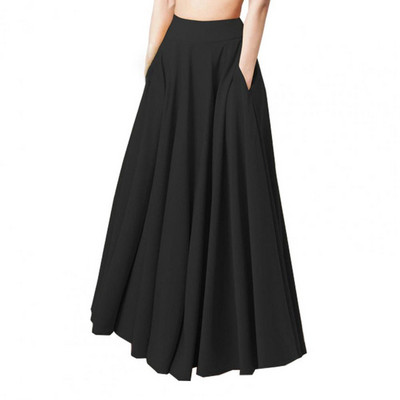 Fusta Maxi Două buzunare Cu talie înaltă Talie elastică Plisă tiv mare Îmbrăcăminte asortate Femei supradimensionate Fusta A-Line Solidă Vară Cl