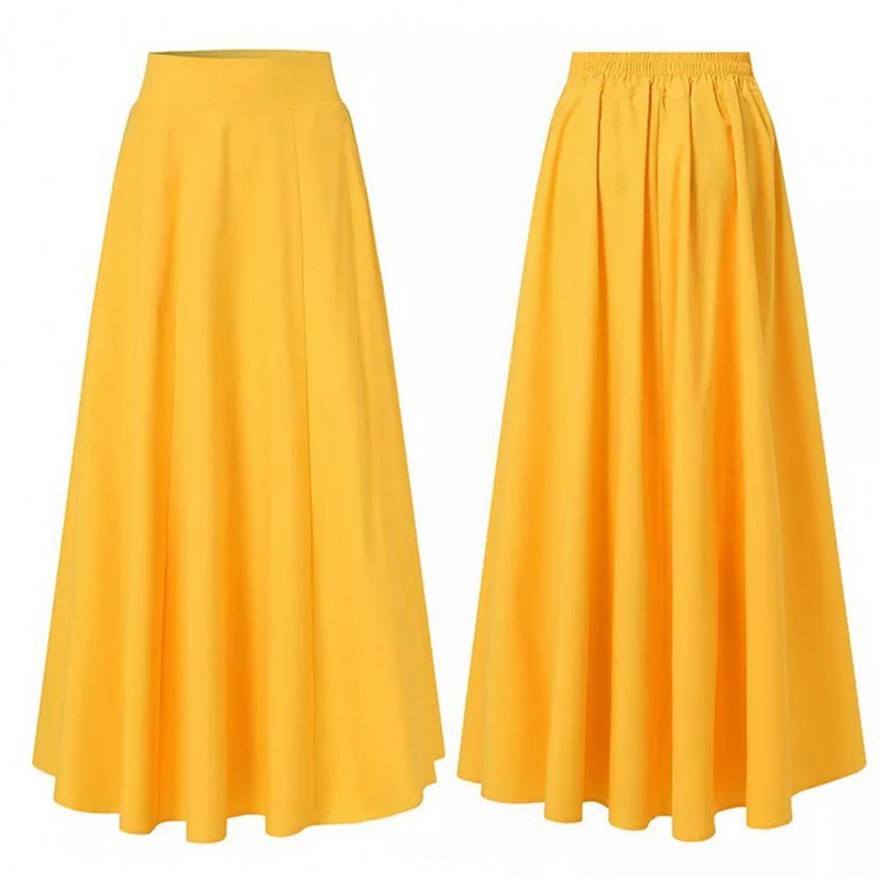 Fusta Maxi Două buzunare Cu talie înaltă Talie elastică Plisă tiv mare Îmbrăcăminte asortate Femei supradimensionate Fusta A-Line Solidă Vară Cl