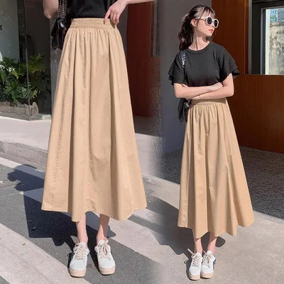 Jednostavne plisirane jednobojne duge suknje veće veličine Vintage elastične suknje A-kroja s visokim strukom Korejska modna suknja Odjeća za žene