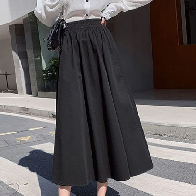 Jednostavne plisirane jednobojne duge suknje veće veličine Vintage elastične suknje A-kroja s visokim strukom Korejska modna suknja Odjeća za žene