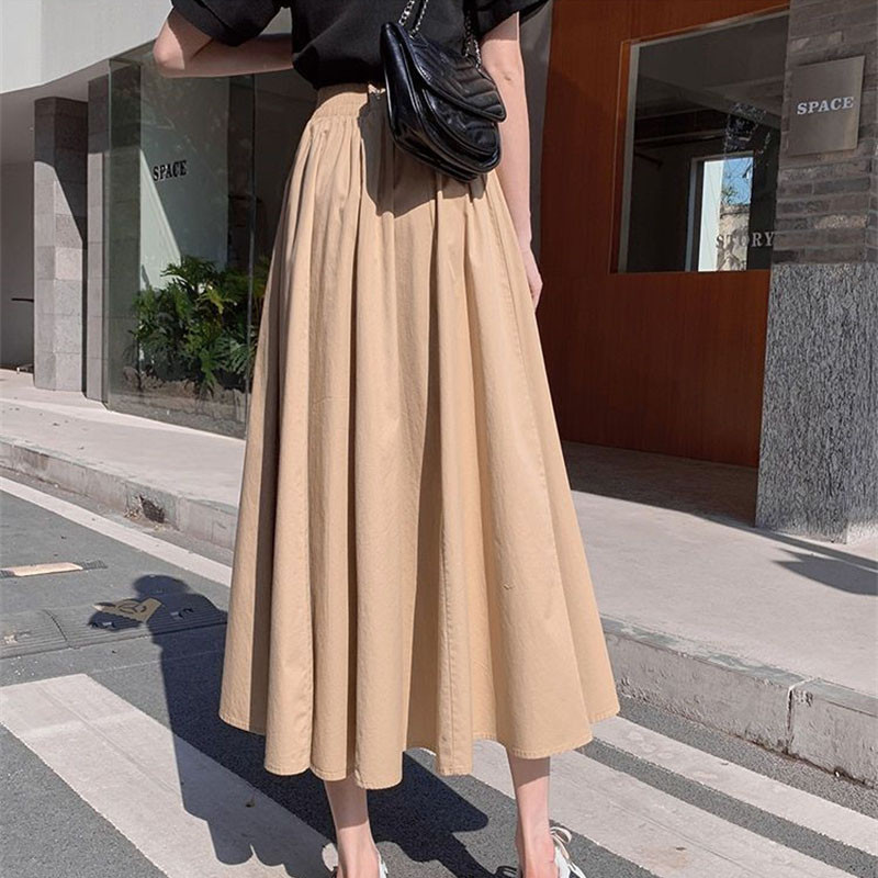 Jednostavne plisirane jednobojne duge suknje veće veličine Vintage elastične suknje A-kroja s visokim strukom Korejska modna suknja Odjeća za žene