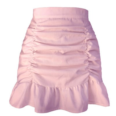 Νέο 2023 Summer Folds Ruffles Λευκό Ροζ Σέξι Bodycon Μίνι Φούστα Γυναικεία Streetwear Casual Club Κοντές φούστες με φερμουάρ
