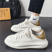 Jarné a jesenné topánky s okrúhlou špičkou na platforme a šnurovaním, módne outdoorové, protišmykové, univerzálne, trendy, pevné, pánske, ležérne, biele