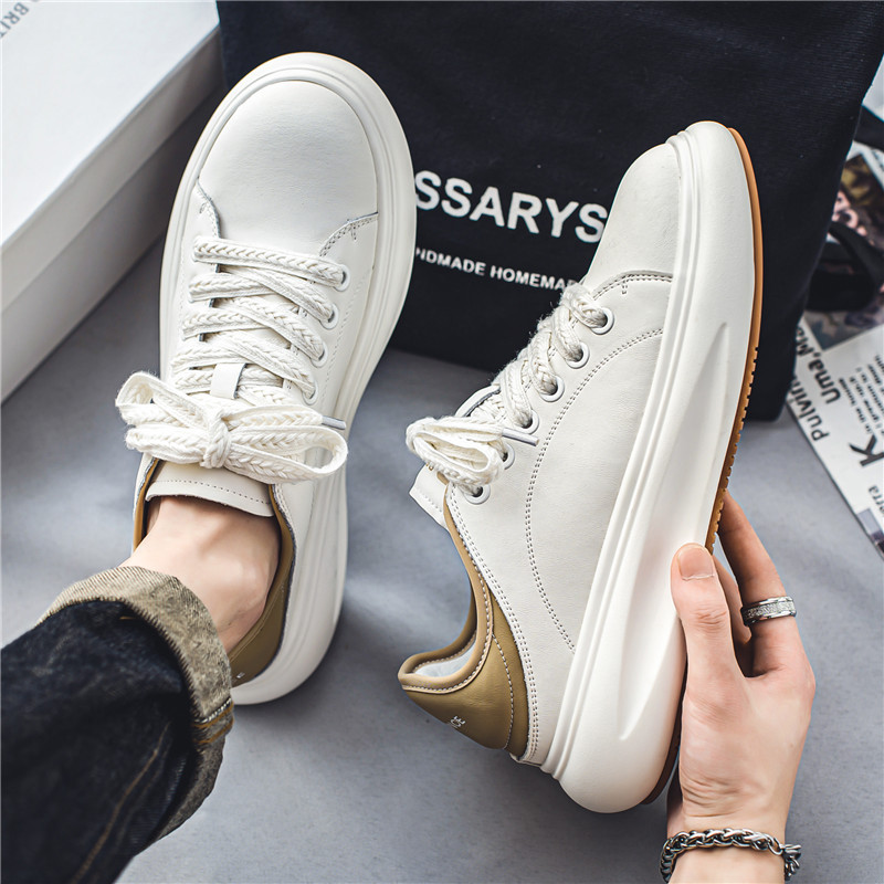 Jarné a jesenné topánky s okrúhlou špičkou na platforme a šnurovaním, módne outdoorové, protišmykové, univerzálne, trendy, pevné, pánske, ležérne, biele