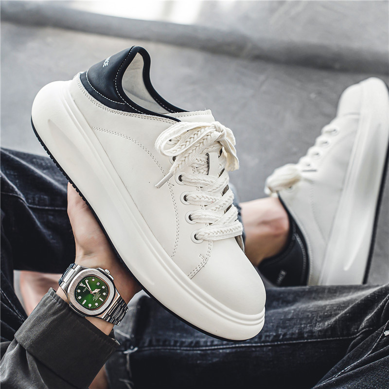 Jarné a jesenné topánky s okrúhlou špičkou na platforme a šnurovaním, módne outdoorové, protišmykové, univerzálne, trendy, pevné, pánske, ležérne, biele