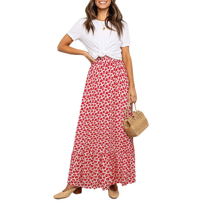 WNGECAT Dámska kvetinová áčková sukňa s volánikmi, vysokým pásom, vrstvená splývavá plážová bohémska maxi sukňa (modrá veľkosť S)