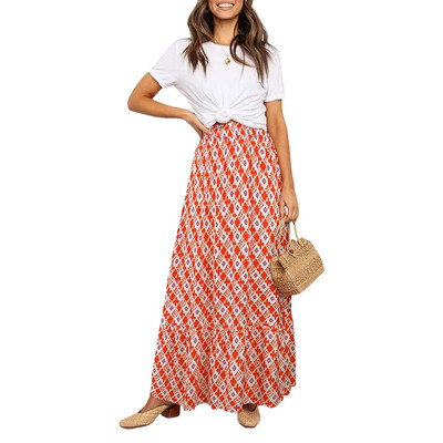 WNGECAT Dámska kvetinová áčková sukňa s volánikmi, vysokým pásom, vrstvená splývavá plážová bohémska maxi sukňa (modrá veľkosť S)