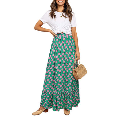 WNGECAT Dámska kvetinová áčková sukňa s volánikmi, vysokým pásom, vrstvená splývavá plážová bohémska maxi sukňa (modrá veľkosť S)