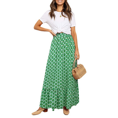 WNGECAT Dámska kvetinová áčková sukňa s volánikmi, vysokým pásom, vrstvená splývavá plážová bohémska maxi sukňa (modrá veľkosť S)