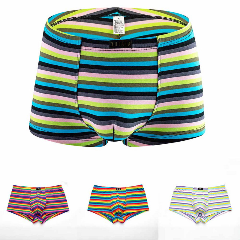Ανδρικά ριγέ αναπνεύσιμα σορτς τρουκς μπόξερ στενά μπόξερ Εσώρουχα όσχεο εξόγκωμα σέξι U κυρτή θήκη νεανικά σώβρακα