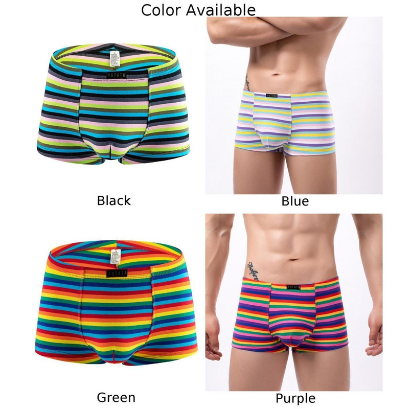Ανδρικά ριγέ αναπνεύσιμα σορτς τρουκς μπόξερ στενά μπόξερ Εσώρουχα όσχεο εξόγκωμα σέξι U κυρτή θήκη νεανικά σώβρακα