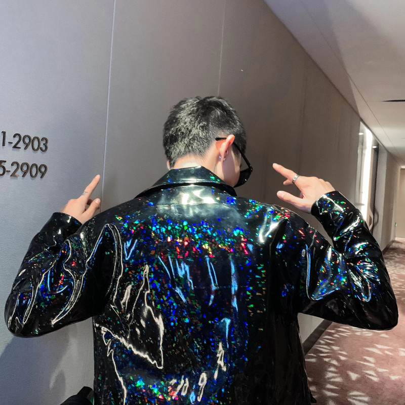 Sjajna kožna jakna za muškarce u korejskom stilu, jesenski vodootporni modni ulični kaput PU motociklistička kožna jakna Kostim pjevačice