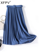 XFPV 2023, noua moda de toamna de vara, culoare solida, talie inalta, plisata, fusta medie si lunga, femei SM1983