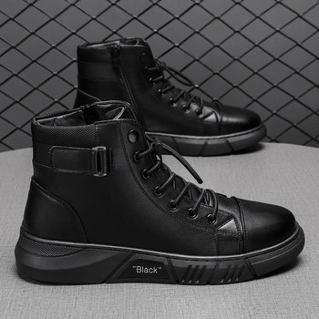 Ανδρικές μπότες British Casual Platform Δερμάτινες μπότες για άντρες Μαύρες μπότες μοτοσυκλέτας Χειμερινές άνετες Keep Warm Ανδρικά παπούτσια στον αστράγαλο