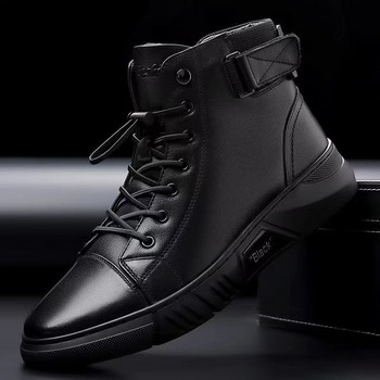 Ανδρικές μπότες British Casual Platform Δερμάτινες μπότες για άντρες Μαύρες μπότες μοτοσυκλέτας Χειμερινές άνετες Keep Warm Ανδρικά παπούτσια στον αστράγαλο