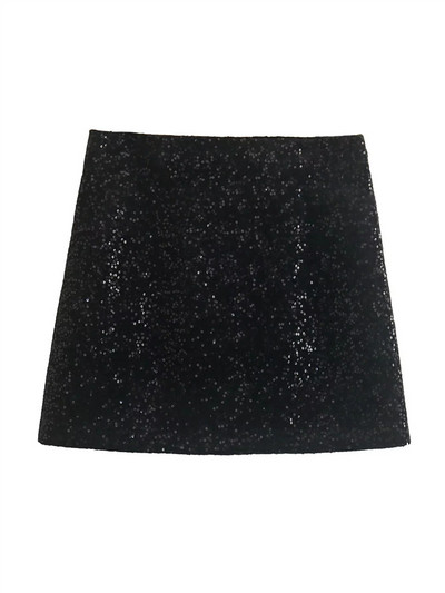 TRAF Crne mini suknje Ženska moda 2022. Suknja sa šljokicama visokog struka Ženska ulična svjetlucava suknja Jesen Zima Božićna suknja