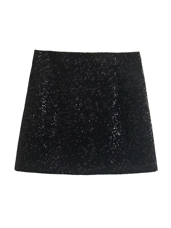 TRAF Crne mini suknje Ženska moda 2022. Suknja sa šljokicama visokog struka Ženska ulična svjetlucava suknja Jesen Zima Božićna suknja