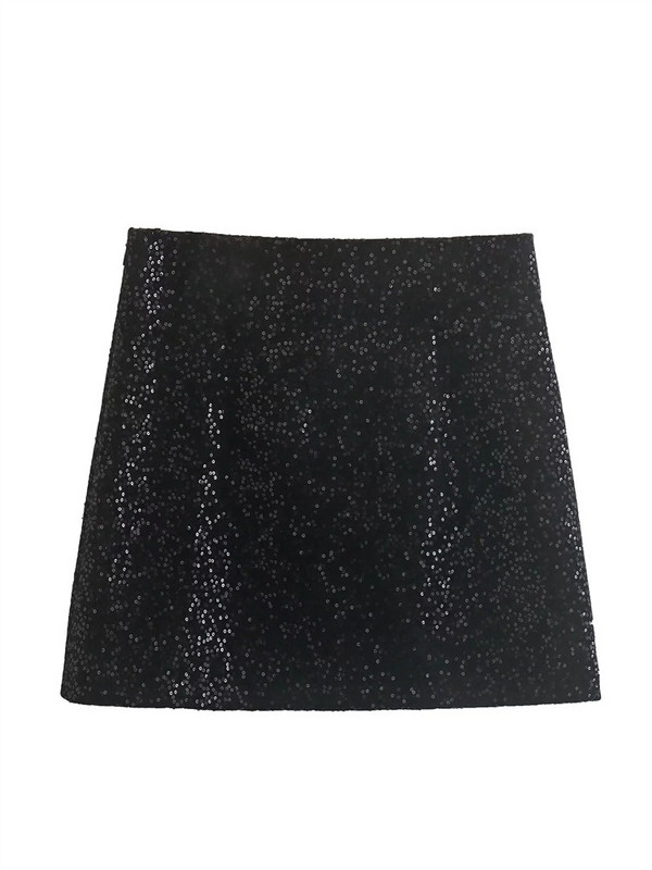TRAF Crne mini suknje Ženska moda 2022. Suknja sa šljokicama visokog struka Ženska ulična svjetlucava suknja Jesen Zima Božićna suknja