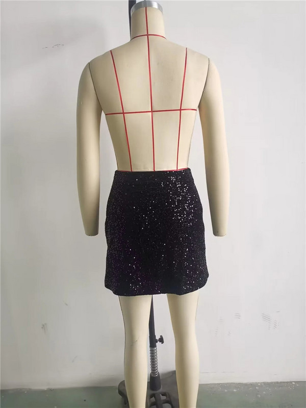 TRAF Crne mini suknje Ženska moda 2022. Suknja sa šljokicama visokog struka Ženska ulična svjetlucava suknja Jesen Zima Božićna suknja