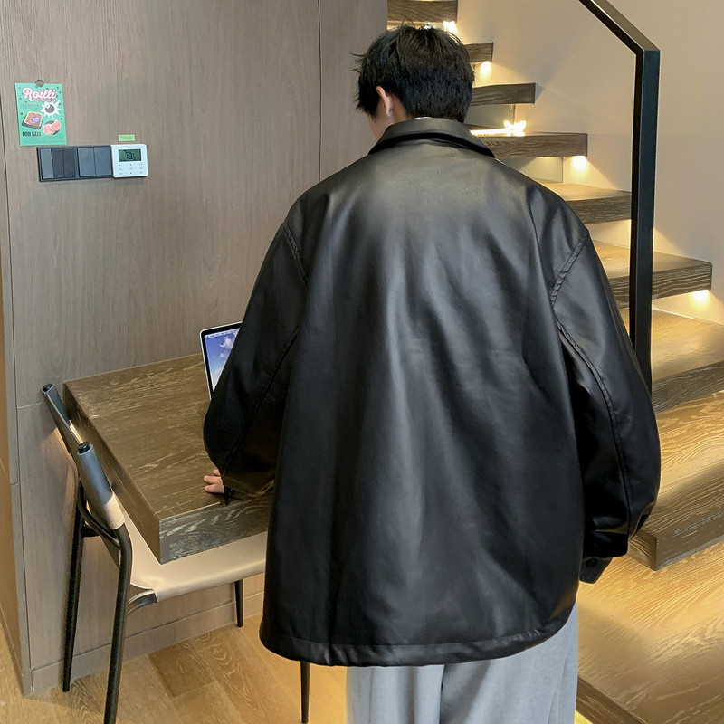 Jesenné pánske PU motocyklové bundy so zipsom, vetruodolné, pekné vintage kabáty s golierom Harajuku, voľné vrchné oblečenie Homme M-5XL