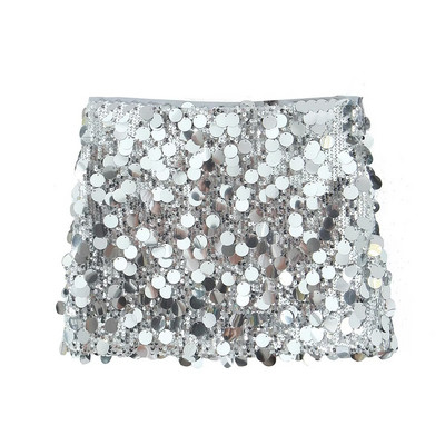 TRAFZA Fusta mini sexy din paiete cu paiete la modă pentru femei de vară cu talie joasă fustă elastică bodycon pentru club de plajă, îmbrăcăminte de stradă, fustă scurtă