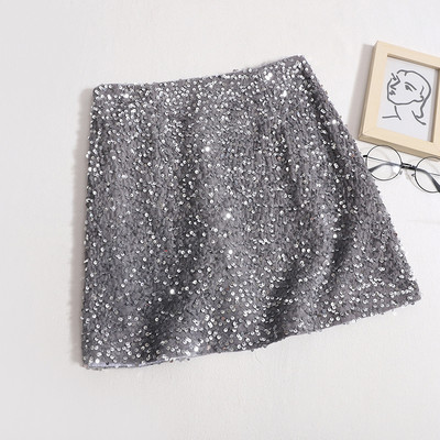 ITOOLIN Fuste șic strălucitoare pentru femei, sexy, cu talie înaltă, subțire, pentru petrecere, fustă în formă de A, vară, elegantă, pentru femei, mini fustă bodycon la birou 2023