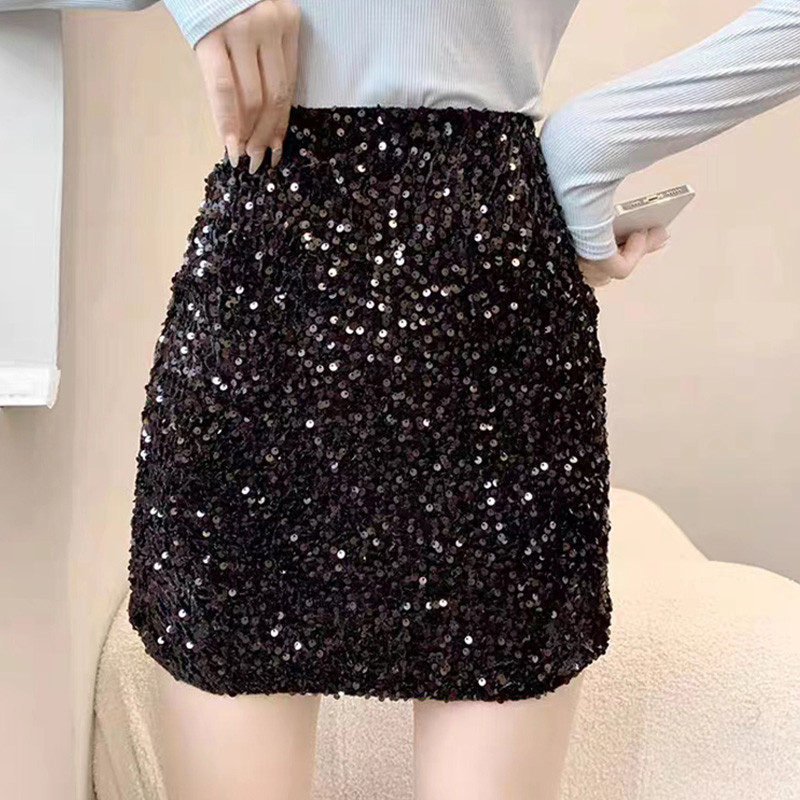 ITOOLIN Fuste șic strălucitoare pentru femei, sexy, cu talie înaltă, subțire, pentru petrecere, fustă în formă de A, vară, elegantă, pentru femei, mini fustă bodycon la birou 2023